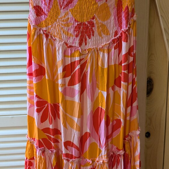 Abel The Label Floral Maxi Dress Womens Medium Smocked Tiered Sleeveless Orange - Picture 4 of 10
